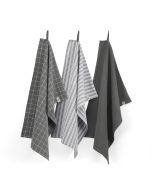 Walra Keuken- en Theedoekenset Dry with Cubes Uni, Stripes & Blocks Off Black