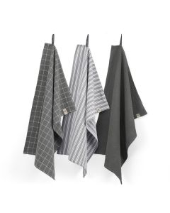 Walra Keuken- en Theedoekenset Dry with Cubes Uni, Stripes & Blocks Off Black